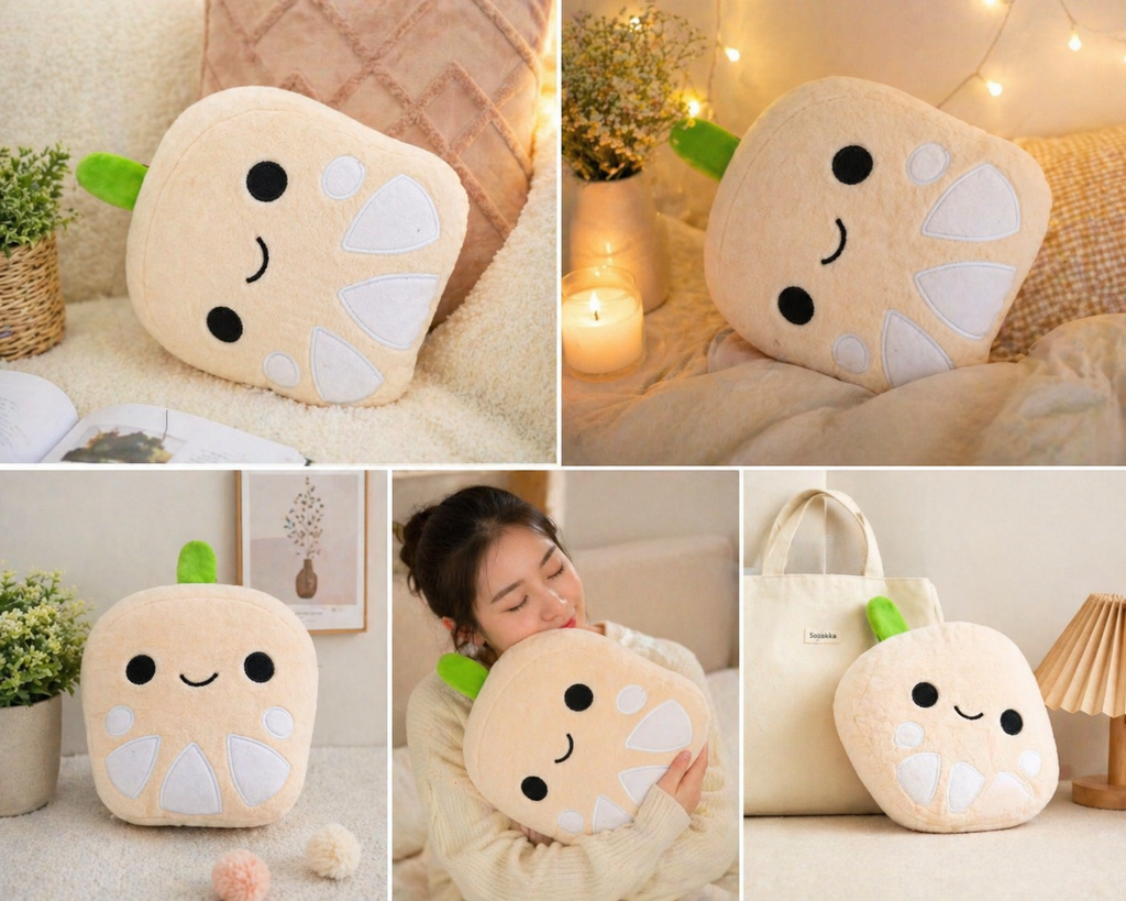 MochiLeaf Pillow(cute dumpling/mochi with a leaf 🍃)- Ideal Gift for Kids, Boyfriend, Girlfriend, Playtime, Cuddly Decor & Collectible