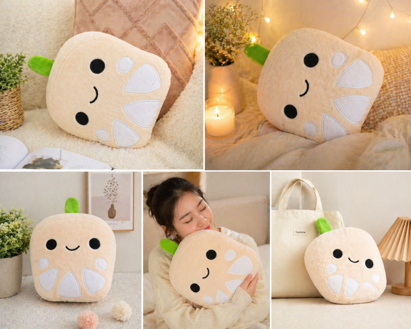 MochiLeaf Pillow(cute dumpling/mochi with a leaf 🍃)- Ideal Gift for Kids, Boyfriend, Girlfriend, Playtime, Cuddly Decor & Collectible