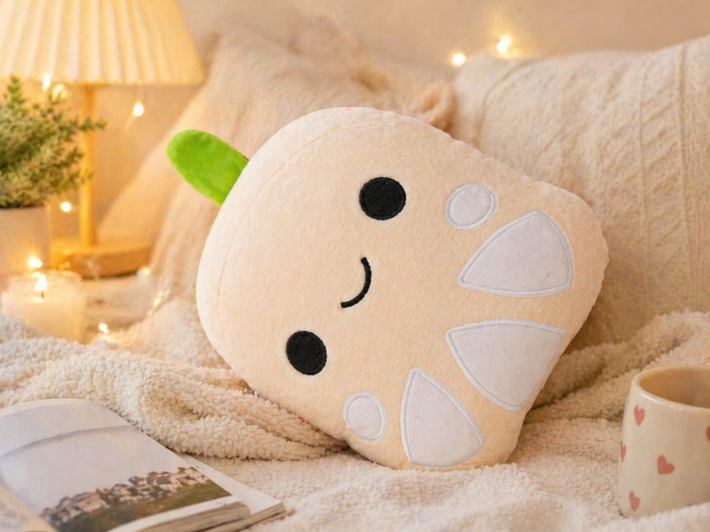 MochiLeaf Pillow(cute dumpling/mochi with a leaf 🍃)- Ideal Gift for Kids, Boyfriend, Girlfriend, Playtime, Cuddly Decor & Collectible